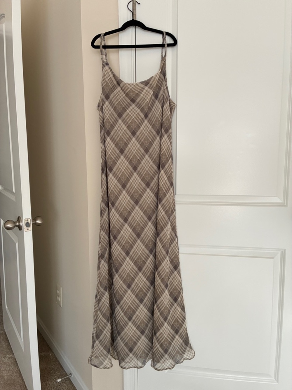 Rachel Zoe Beige Plaid Maxi Slip Dress